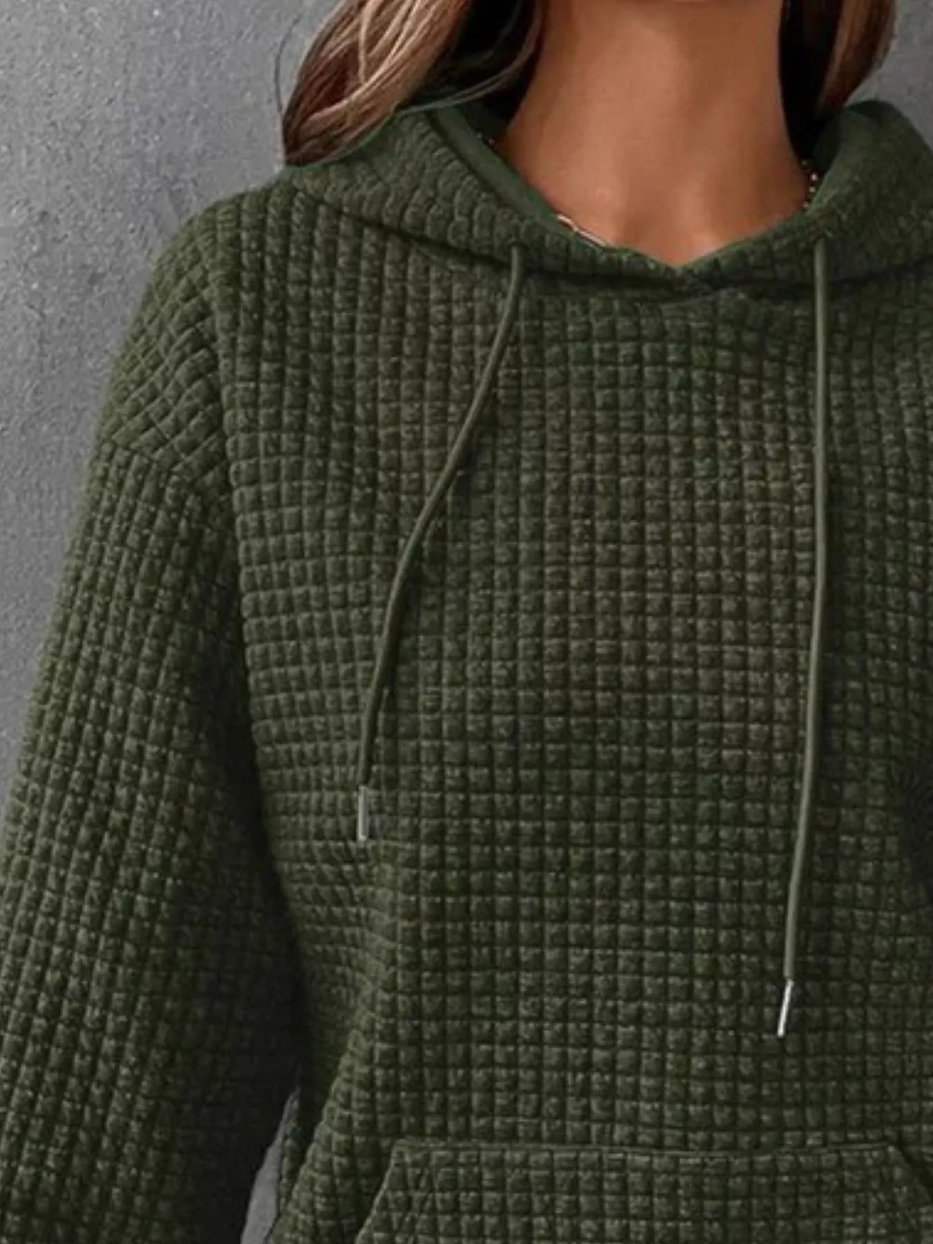 Full Size Textured Kangaroo Pocket Hoodie Plus Size