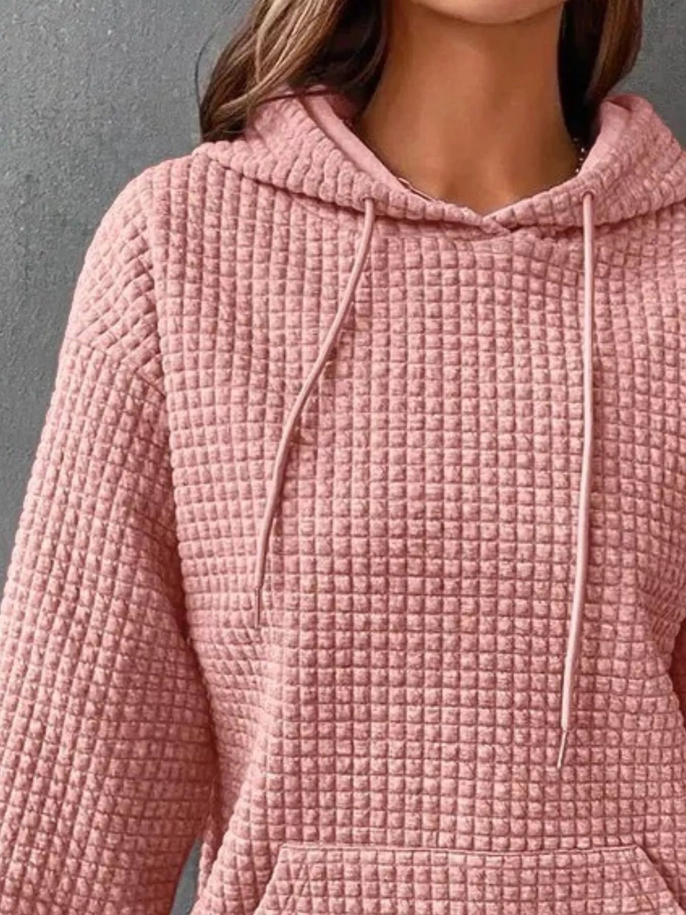 Full Size Textured Kangaroo Pocket Hoodie Plus Size