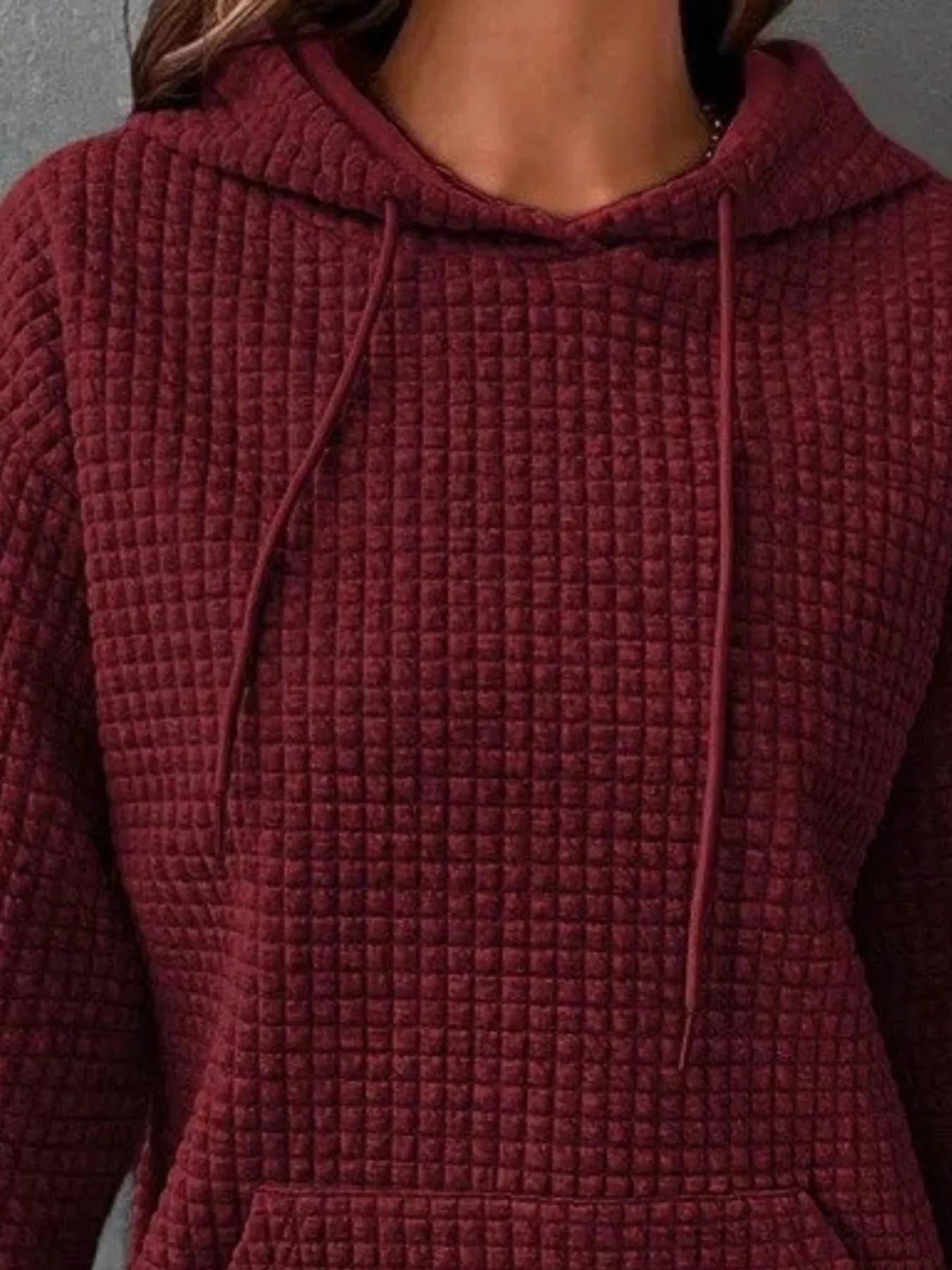 Full Size Textured Kangaroo Pocket Hoodie Plus Size