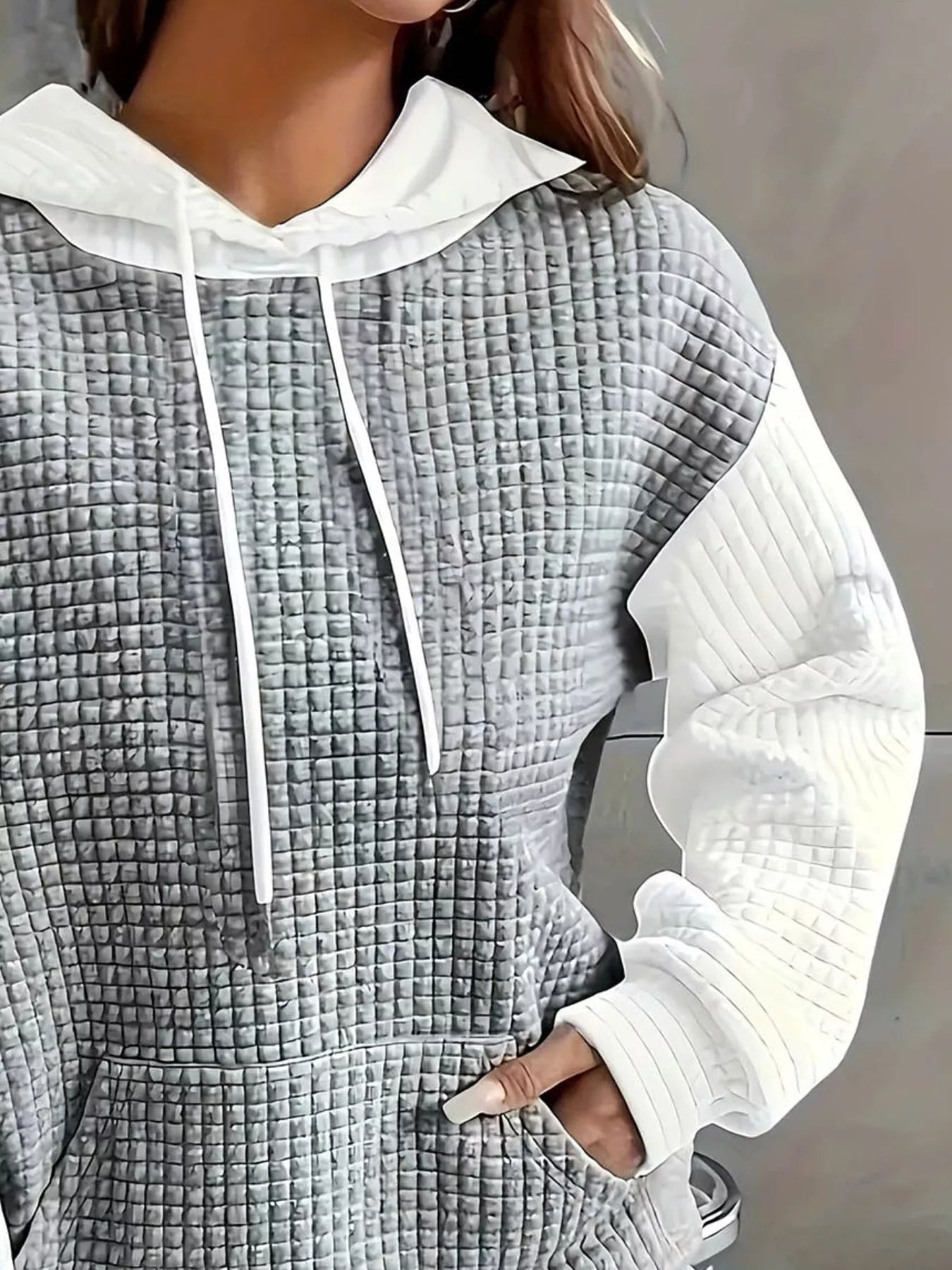 Full Size Textured Kangaroo Pocket Hoodie Plus Size