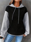 Full Size Textured Kangaroo Pocket Hoodie Plus Size Black/White / S