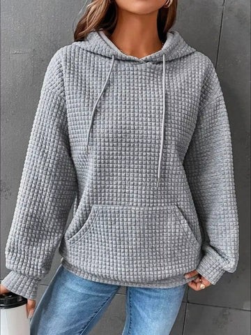 Full Size Textured Kangaroo Pocket Hoodie Plus Size Grey / S
