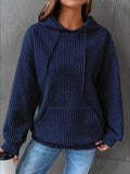 Full Size Textured Kangaroo Pocket Hoodie Plus Size Navy / S