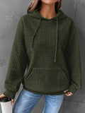 Full Size Textured Kangaroo Pocket Hoodie Plus Size Olive Green / S