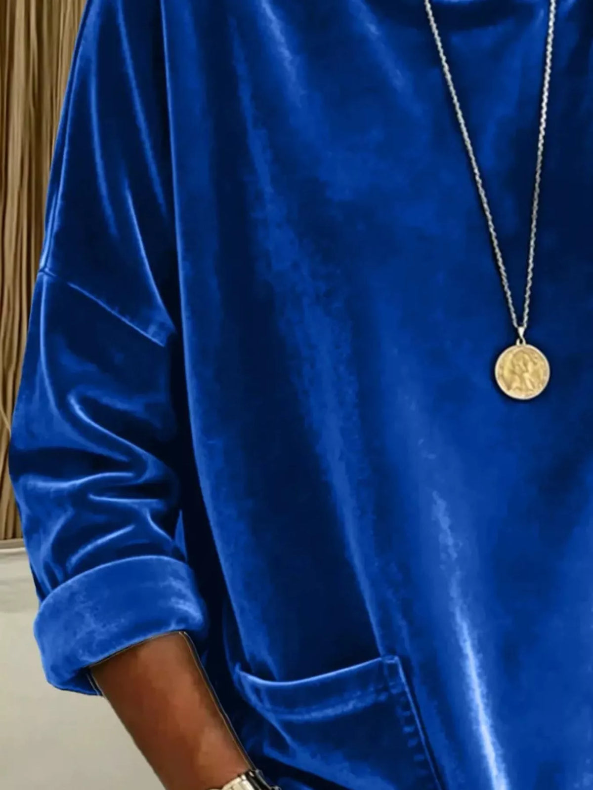 Plus-Size Velvet Pocket Hoodie
