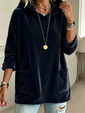 Full Size Velvet Long Sleeve Hoodie with Front Pockets Plus Size