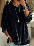 Full Size Velvet Long Sleeve Hoodie with Front Pockets Plus Size Black / S