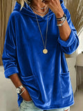 Full Size Velvet Long Sleeve Hoodie with Front Pockets Plus Size Blue / S