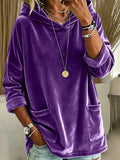 Full Size Velvet Long Sleeve Hoodie with Front Pockets Plus Size Purple / S