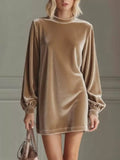Plus Size Velvet Mini Dress Khaki / S