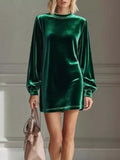 Plus Size Velvet Mini Dress Olive / S