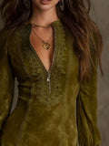 Full Size Zip-Front Long Sleeve Mini Dress Plus Size