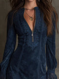Full Size Zip-Front Long Sleeve Mini Dress Plus Size