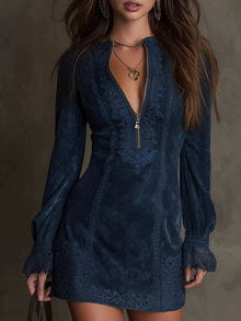 Plus-Size Zip-Front Long-Sleeve Mini Dress