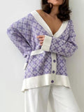 Geometric Pattern Button-Down Cardigan