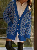 Geometric Pattern Button-Down Cardigan