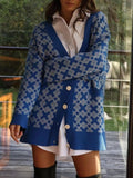 Geometric Pattern Button-Down Cardigan