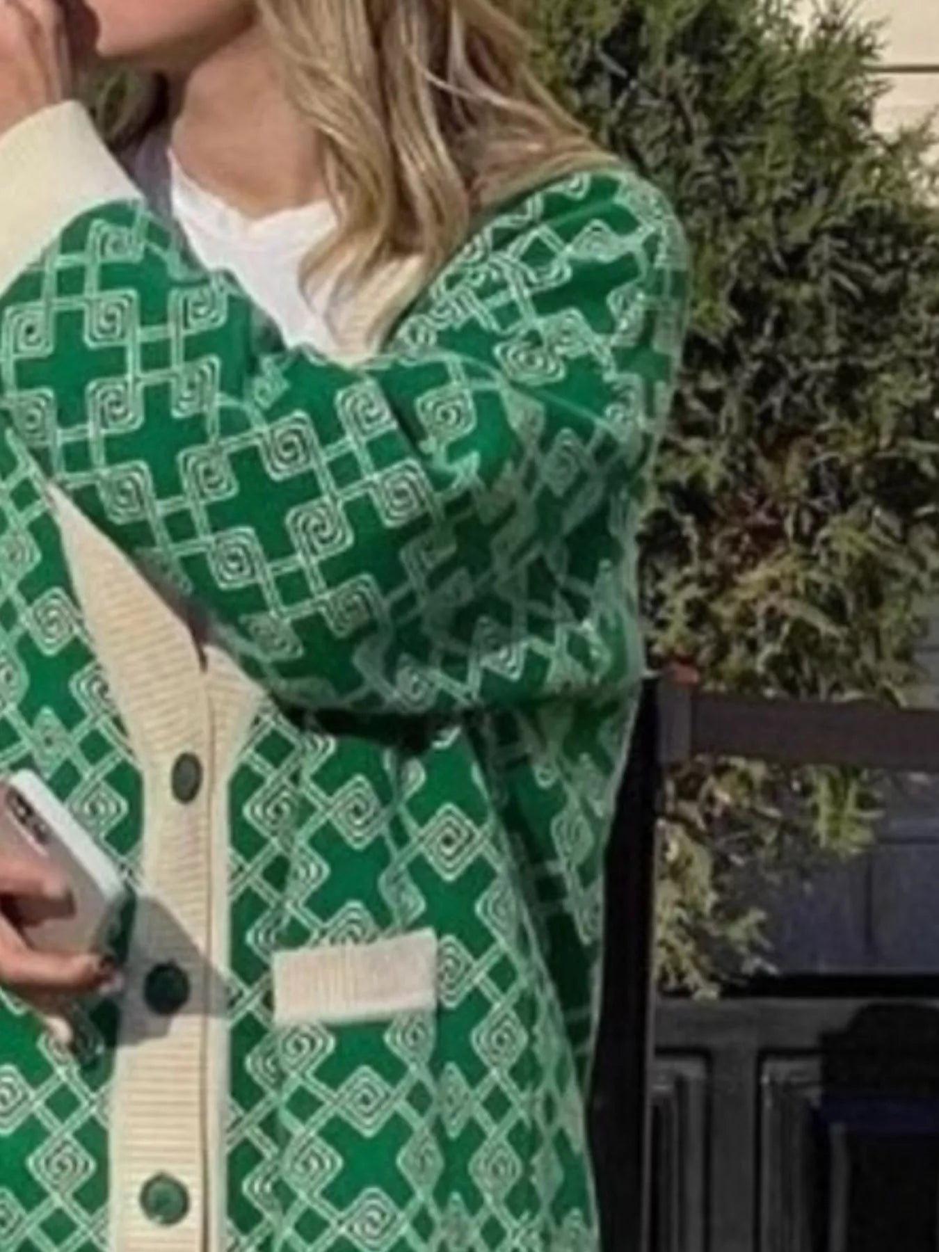 Geometric Pattern Button-Down Cardigan