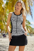 Geometric Print Color Block Swim Top and Skirt Set White / S