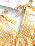 Gingham Tie-Shoulder Mini Dress