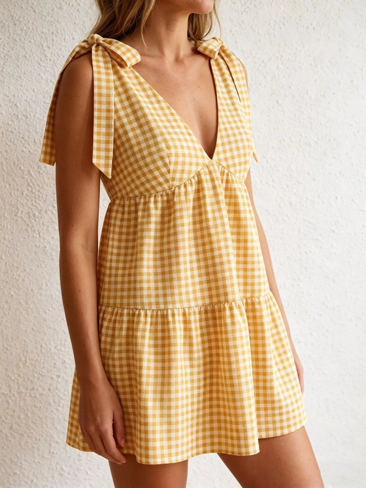 Mini-robe Gingham à nouer aux épaules
