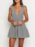Gingham Tie-Shoulder Mini Dress Black / S