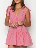 Gingham Tie-Shoulder Mini Dress Scarlet / S