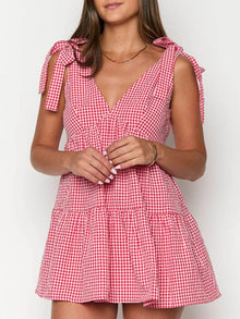 Miniabito con spalline annodate a quadri Gingham