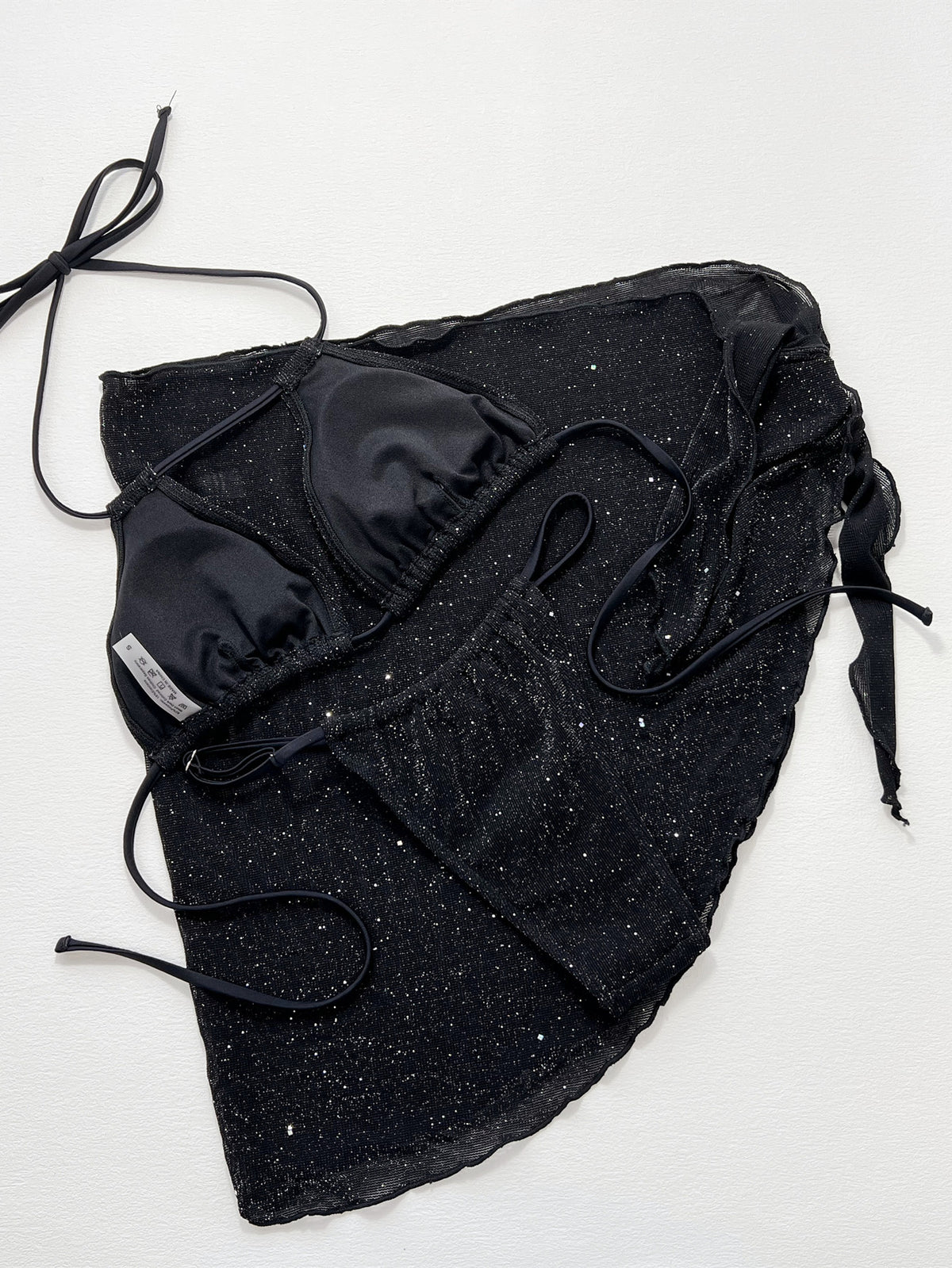 Glitter Halter Backless Three-Piece Swim Set