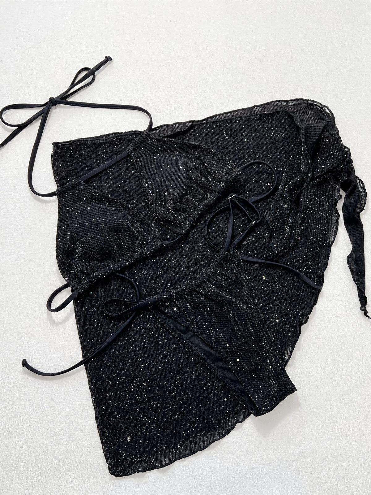 Glitter Halter Backless Three-Piece Swim Set