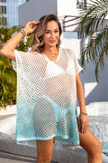 Openwork Slit Gradient Scoop Neck Swim Cover-Up