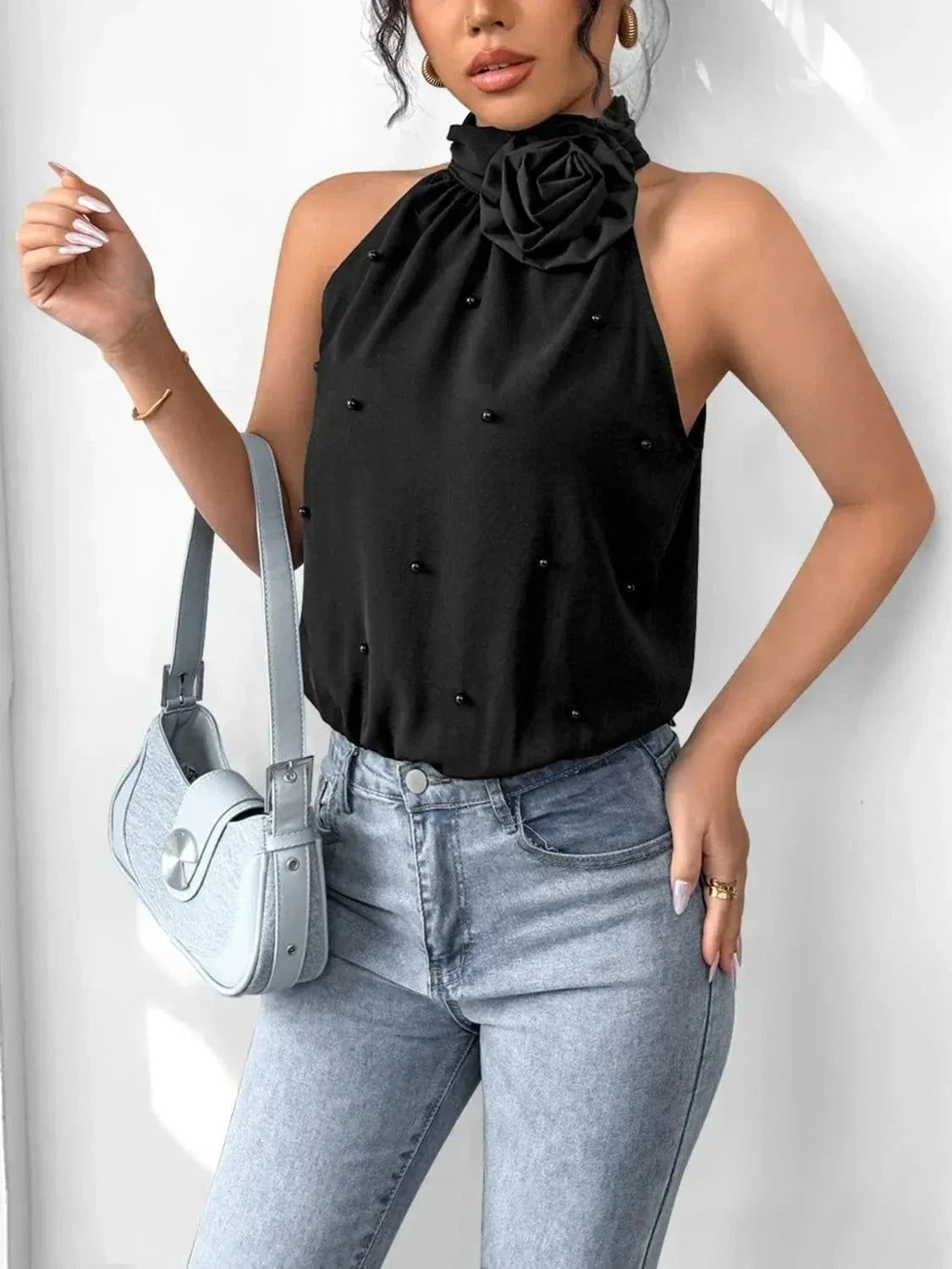 Grecian Neck Flower Bodysuit