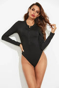 Half Button Round Neck Bodysuit Black / S