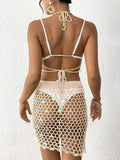 Halter Neck Crochet Knit Top and Skirt Cover Up Set