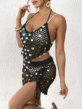 Halter Neck Crochet Knit Top and Skirt Cover Up Set