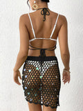 Halter Neck Crochet Knit Top and Skirt Cover Up Set