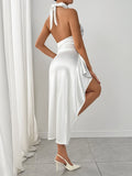 Halter Neck High Slit Satin Dress