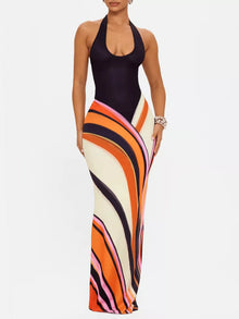 Halter Neck Abstract Print Maxi Dress