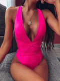 Halter Neck One Piece Swimwear Hot Pink / S