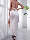 Halter Neck Ring Detail Crochet Cover-Up Dress