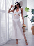 Halter Neck Ring Detail Crochet Cover-Up Dress