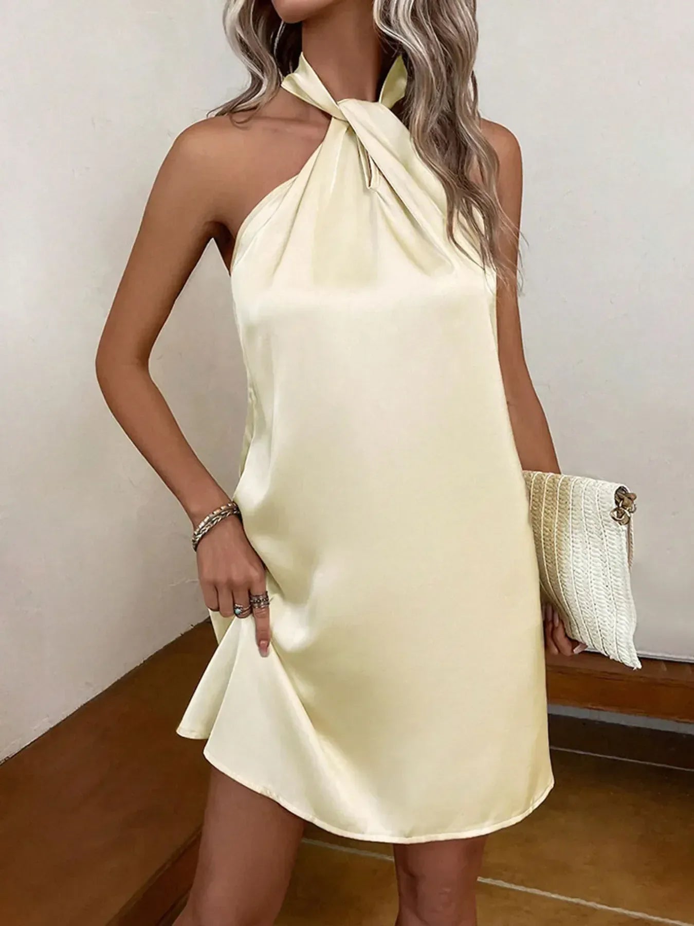 Halter Neck Satin Mini Dress for Women