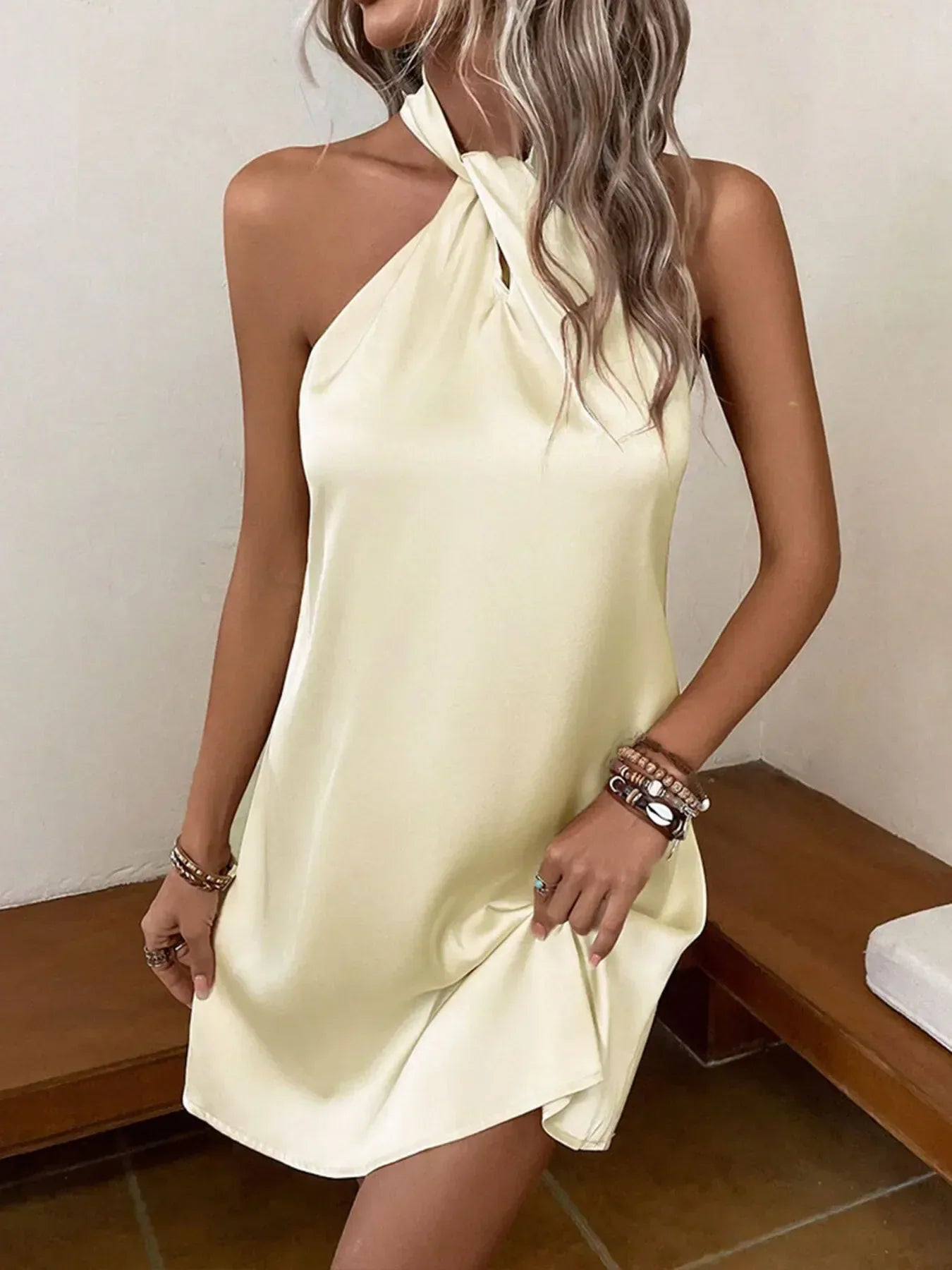 Halter Neck Satin Mini Dress for Women