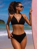 Halter Neck Tie Bikini Set Black / S