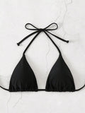 Halter Neck Triangle Swim Top Black / XS