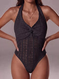 Halter Neck Twisted Front Bodysuit