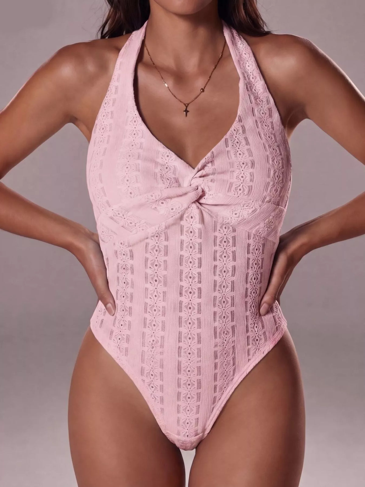 Halter Neck Twisted Front Bodysuit