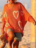 Heart V-Neck Dropped Shoulder Sweater