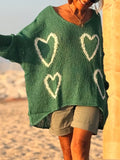 Heart V-Neck Dropped Shoulder Sweater