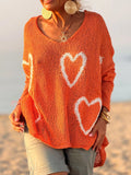 Heart V-Neck Dropped Shoulder Sweater Orange / S